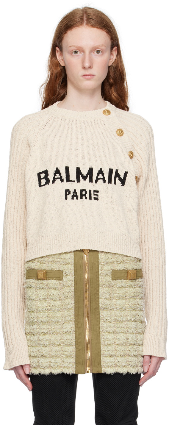 Crew necks Balmain - Mini monogram jacquard knitted pullover