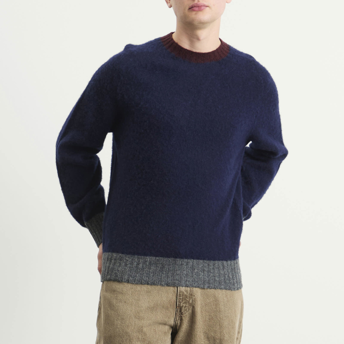 Howlin by Morrison Men's Howlin' Captain Harry Contrast Trim Jumper in Navy