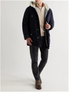 Brunello Cucinelli - Shearling-Trimmed Wool, Silk and Cashmere-Blend Hooded Down Parka - Blue