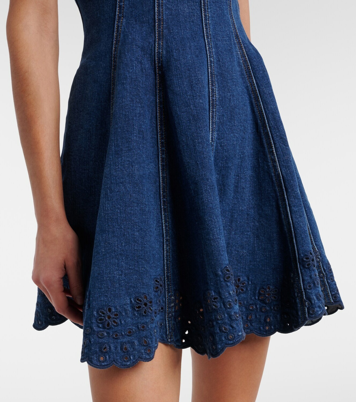 Self-Portrait Broderie anglaise denim minidress