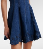 Self-Portrait Broderie anglaise denim minidress