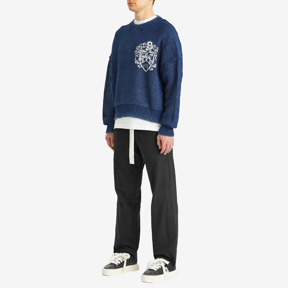 Cole Buxton Men's Collegiate Crest Knit Sweater in Navy