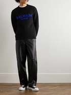 Balmain - Logo-Jacquard Merino Wool-Blend Sweater - Black