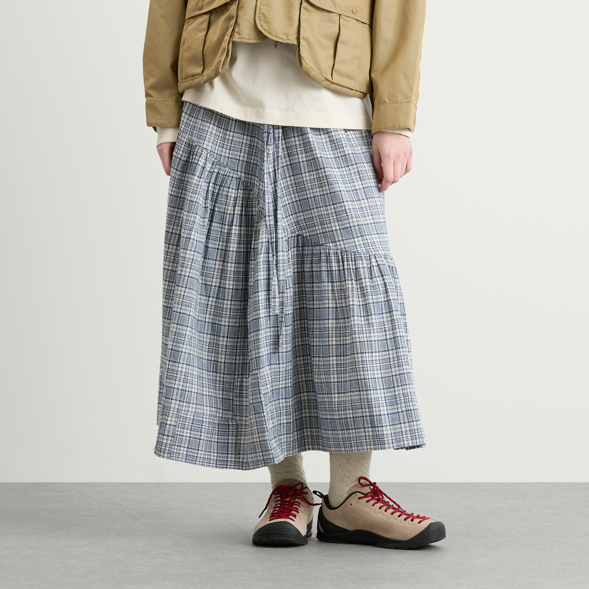 Story mfg. Women's Hand Orbit Skirt in Indigo Check