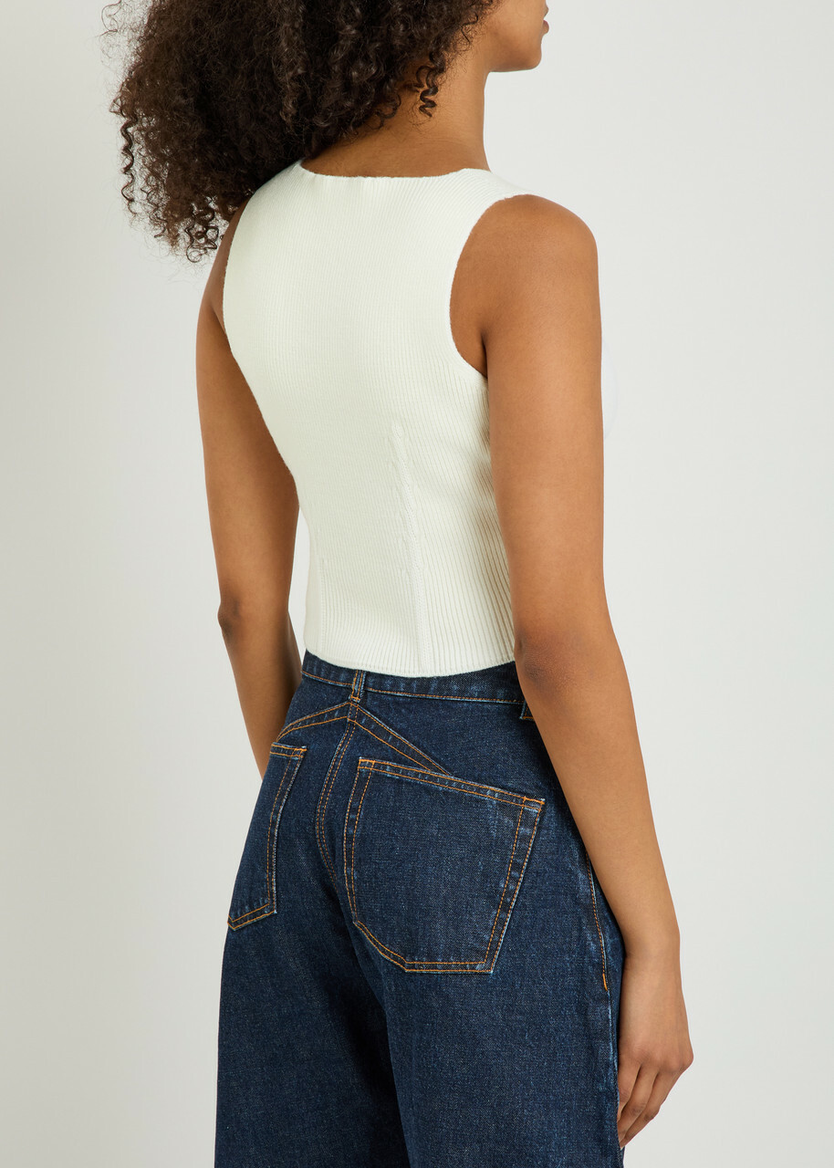 Alaïa Corset Fine-knit Wool-blend Vest top White