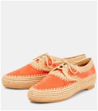 Clergerie - Raffia-trimmed suede loafers