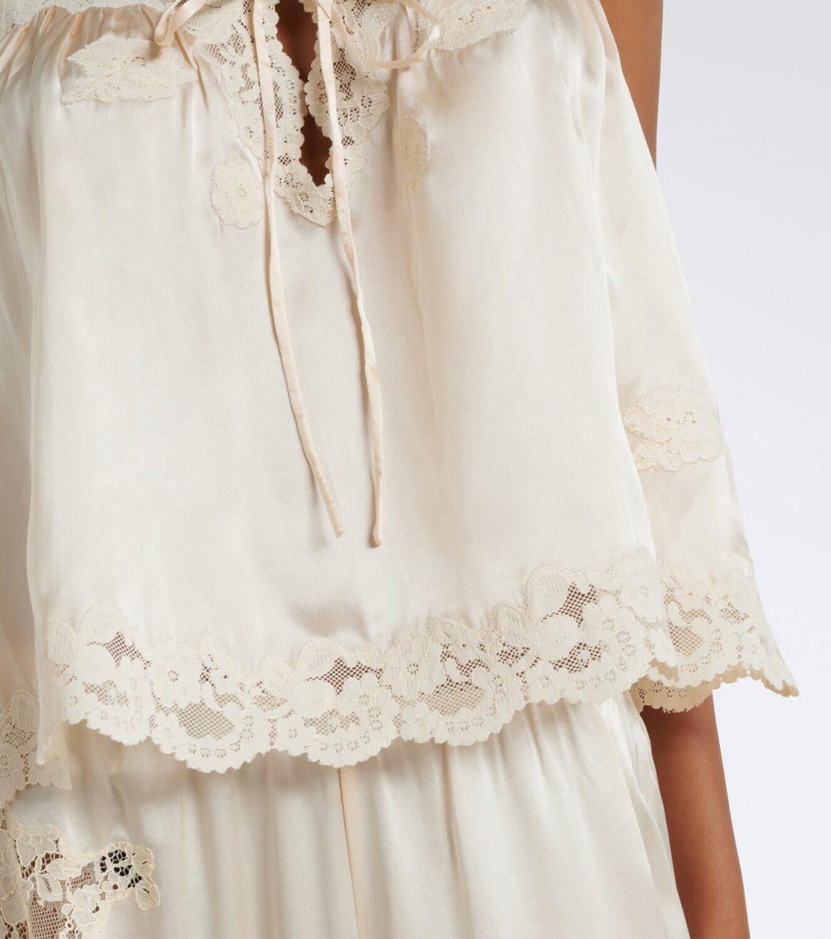 Dôen Rosalee lace-trimmed silk satin top