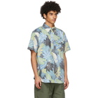 Engineered Garments Black and Blue Floral Popover Short Sleeve Shirt