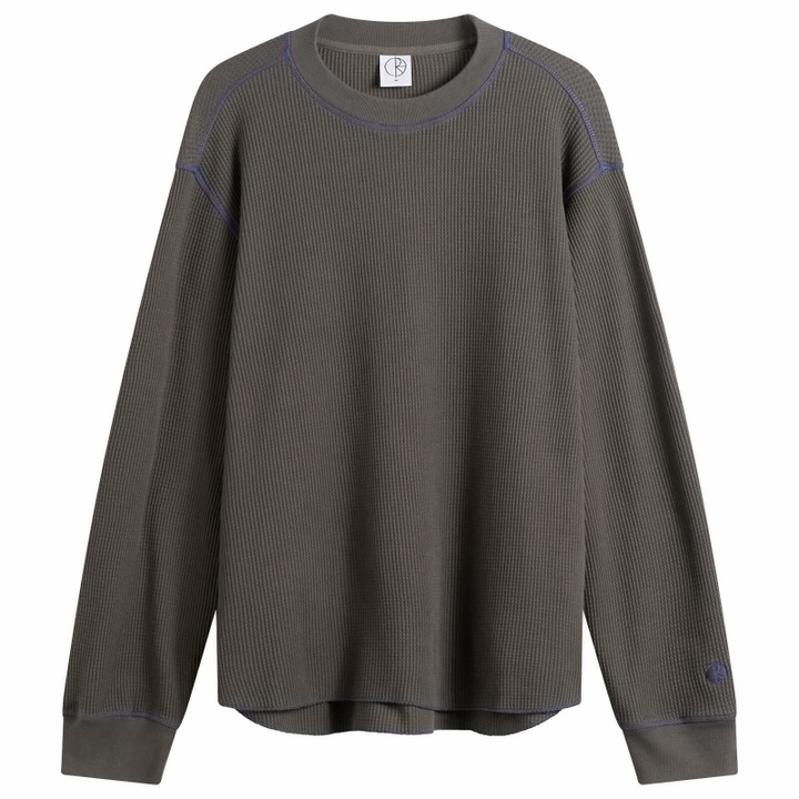 Photo: Polar Skate Co. Men's Dylan Waffle Long Sleeve T-Shirt in Dirty Black/Blue