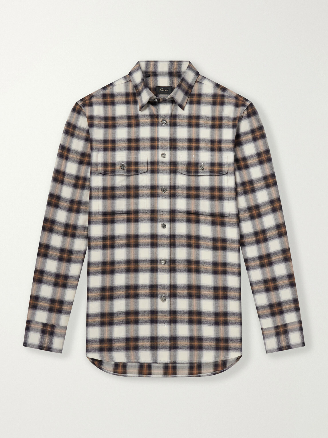 Brioni - Checked Cotton-Flannel Shirt - White