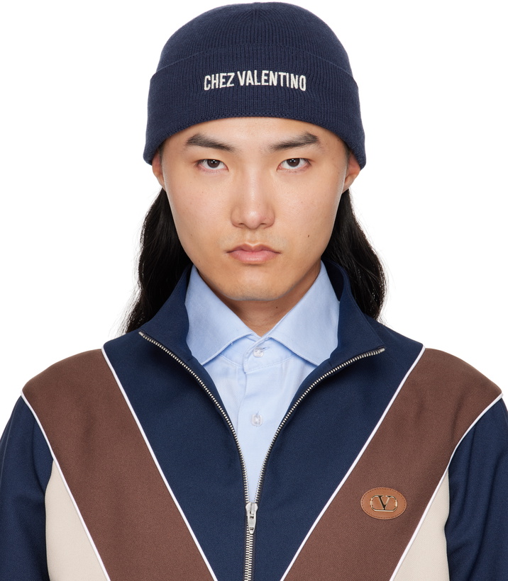 Photo: Valentino Garavani Navy 'Chez Valentino' Knitted Wool Beanie