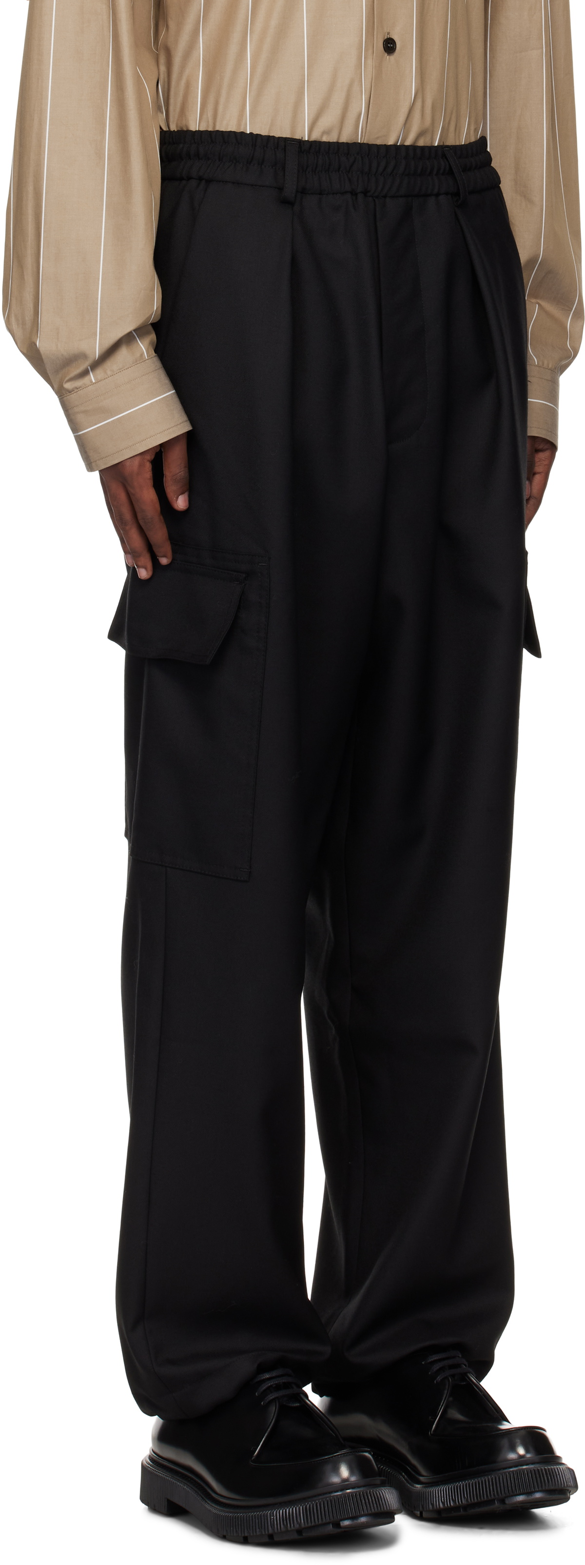 Lownn Black Wool Twill Cargo Pants