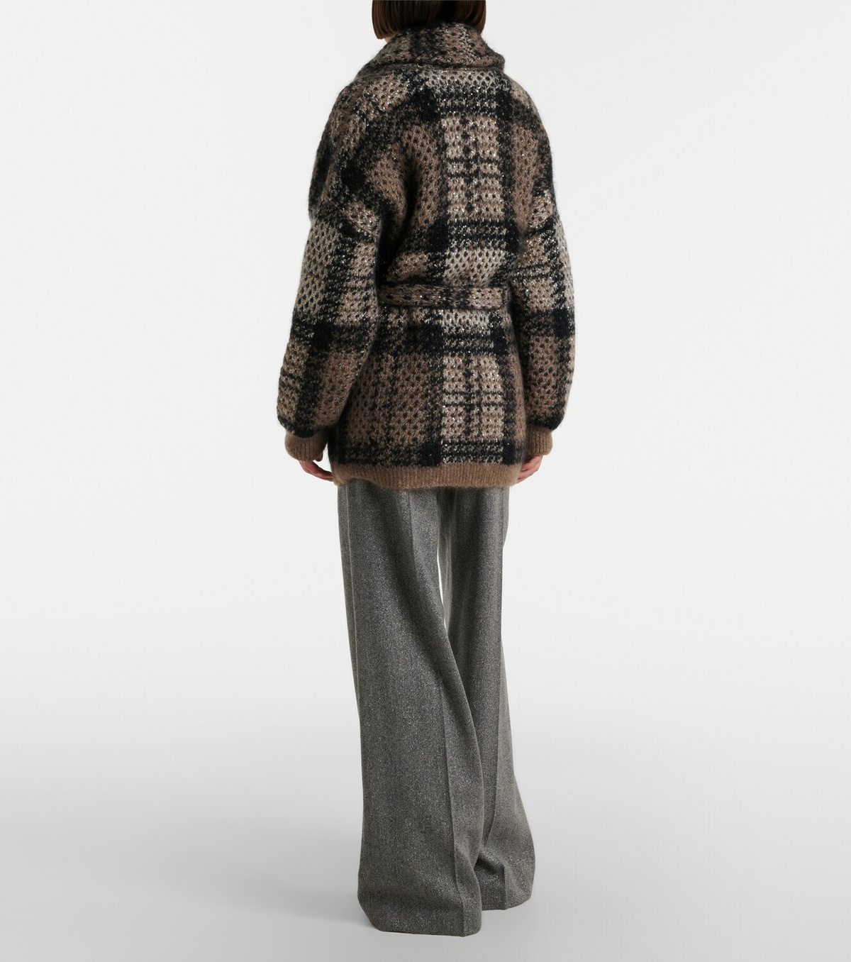 Brunello Cucinelli Monili herringbone wool-blend wide-leg pants