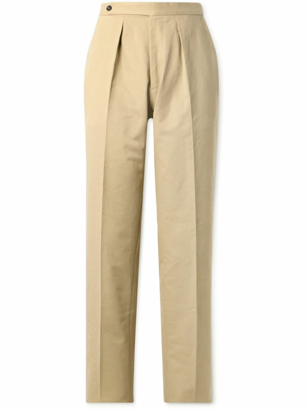 Photo: Drake's - Straight-Leg Pleated Cotton-Drill Suit Trousers - Neutrals