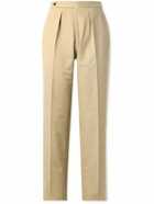 Drake's - Straight-Leg Pleated Cotton-Drill Suit Trousers - Neutrals