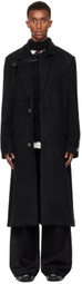 NULLUS Black Camellia Lapel Brooch Coat
