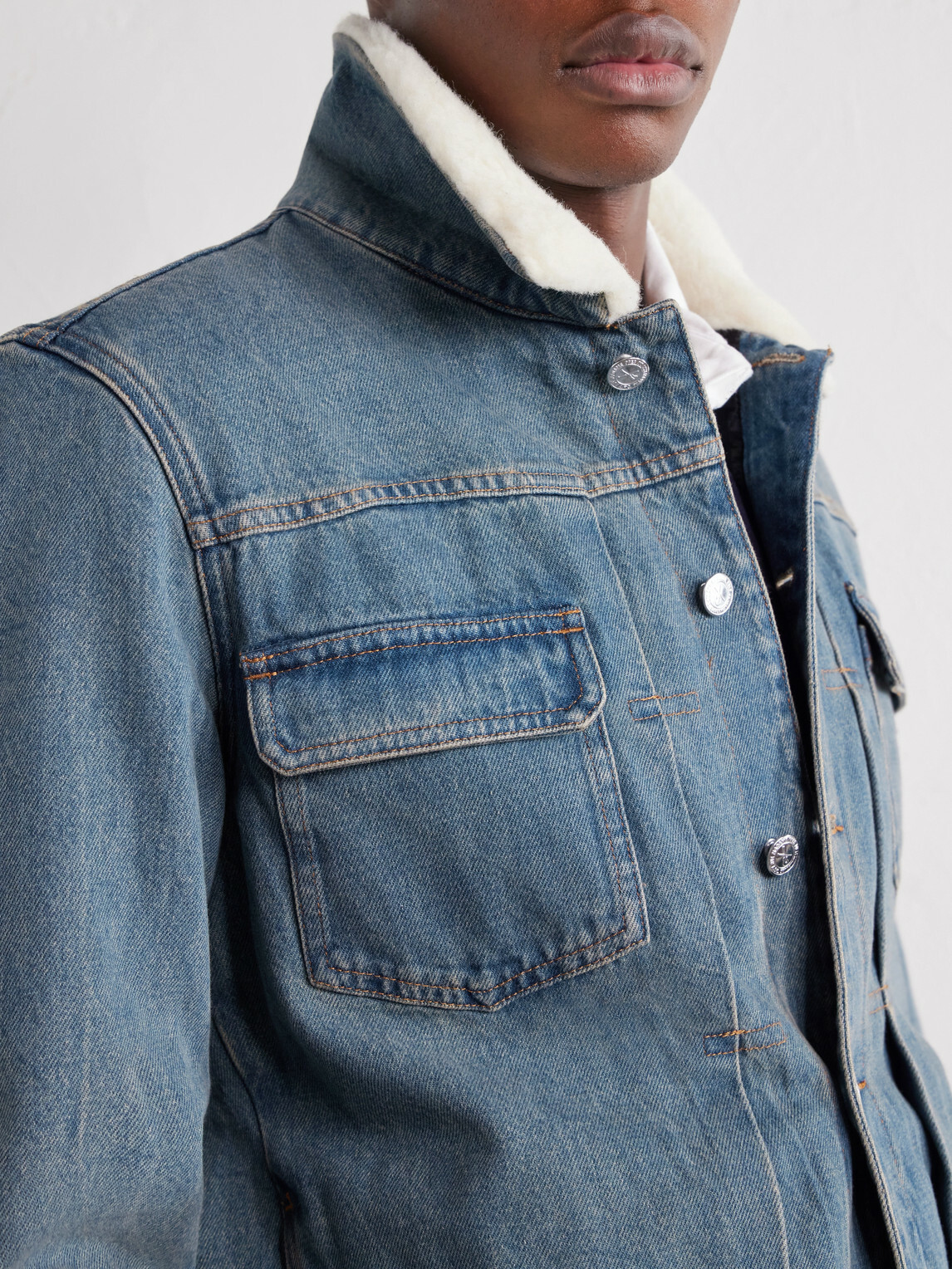 A.P.C. - Justin Pleated Wool-Trimmed Denim Jacket - Blue