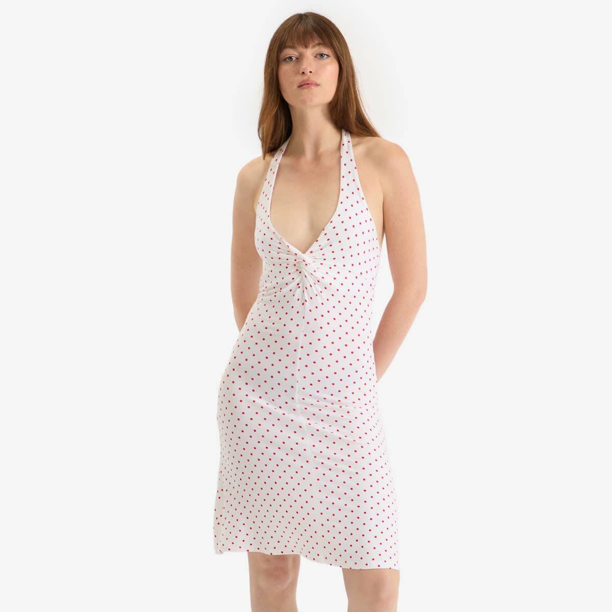 Fruity Booty Women's Polka Midi Dress in Red/White