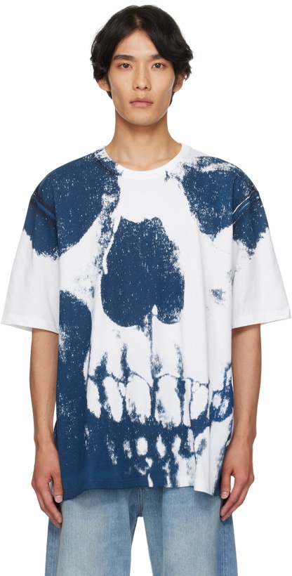 Photo: McQueen White & Blue Exploded Skull T-shirt