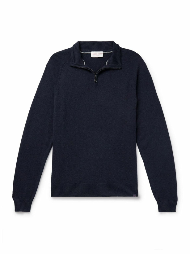 Photo: Derek Rose - Finley Cashmere Half-Zip Sweater - Blue