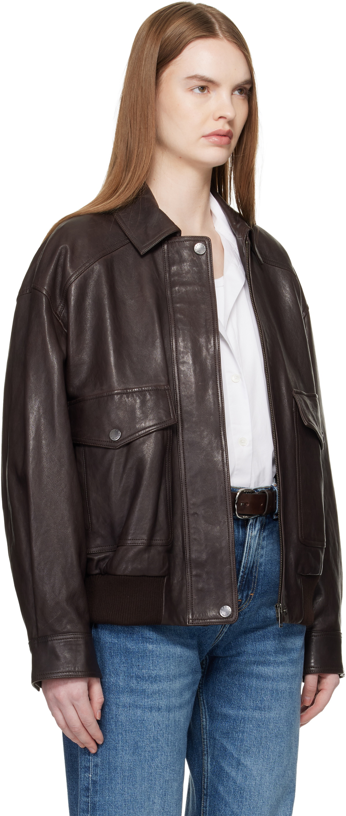 Weekend Max Mara Brown Gigante Leather Jacket
