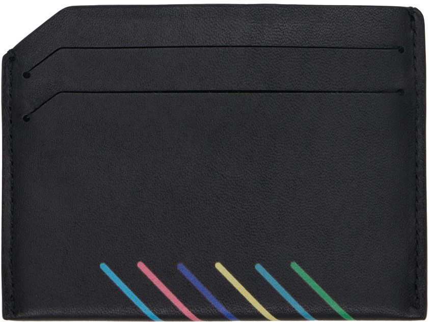 PS by Paul Smith Black Leather Sports Stripe Card Holder