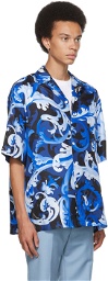 Versace Blue Silk Boroccoflage Short Sleeve Shirt