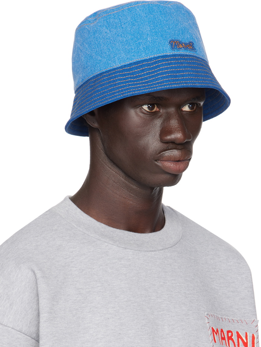 Marni Blue Logo Patch Denim Bucket Hat Marni