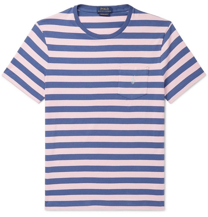 Photo: Polo Ralph Lauren - Slim-Fit Striped Cotton-Jersey T-Shirt - Pink