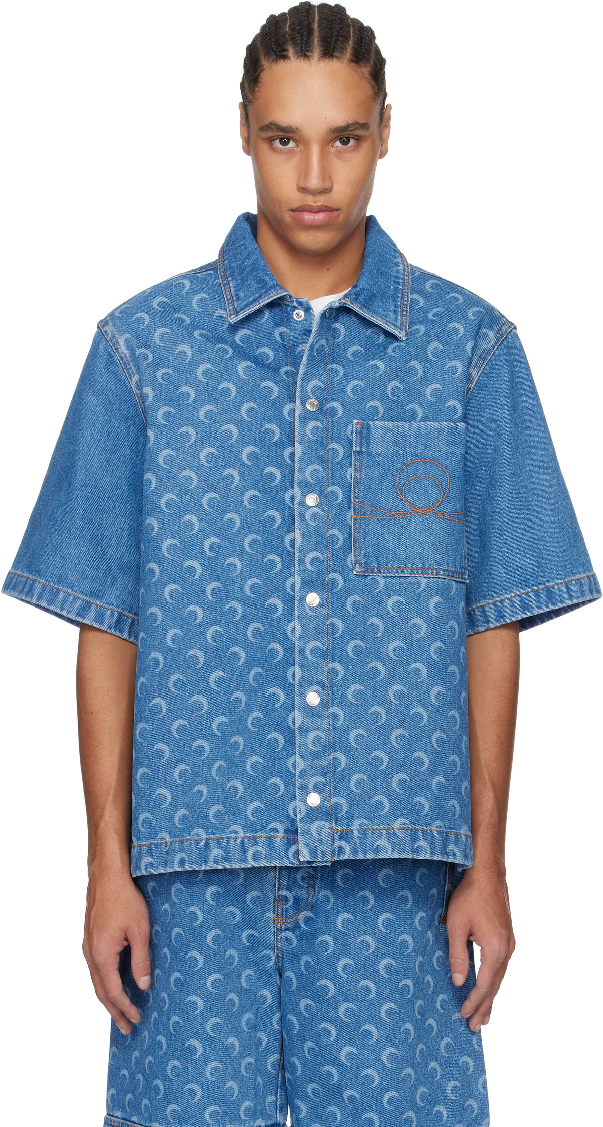 Marine Serre Blue Moon Laser Workwear Denim Shirt