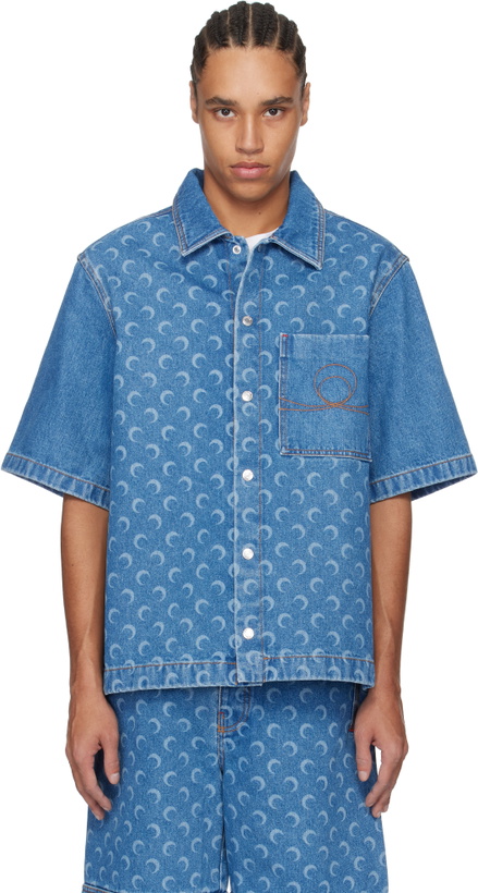 Photo: Marine Serre Blue Moon Laser Workwear Denim Shirt