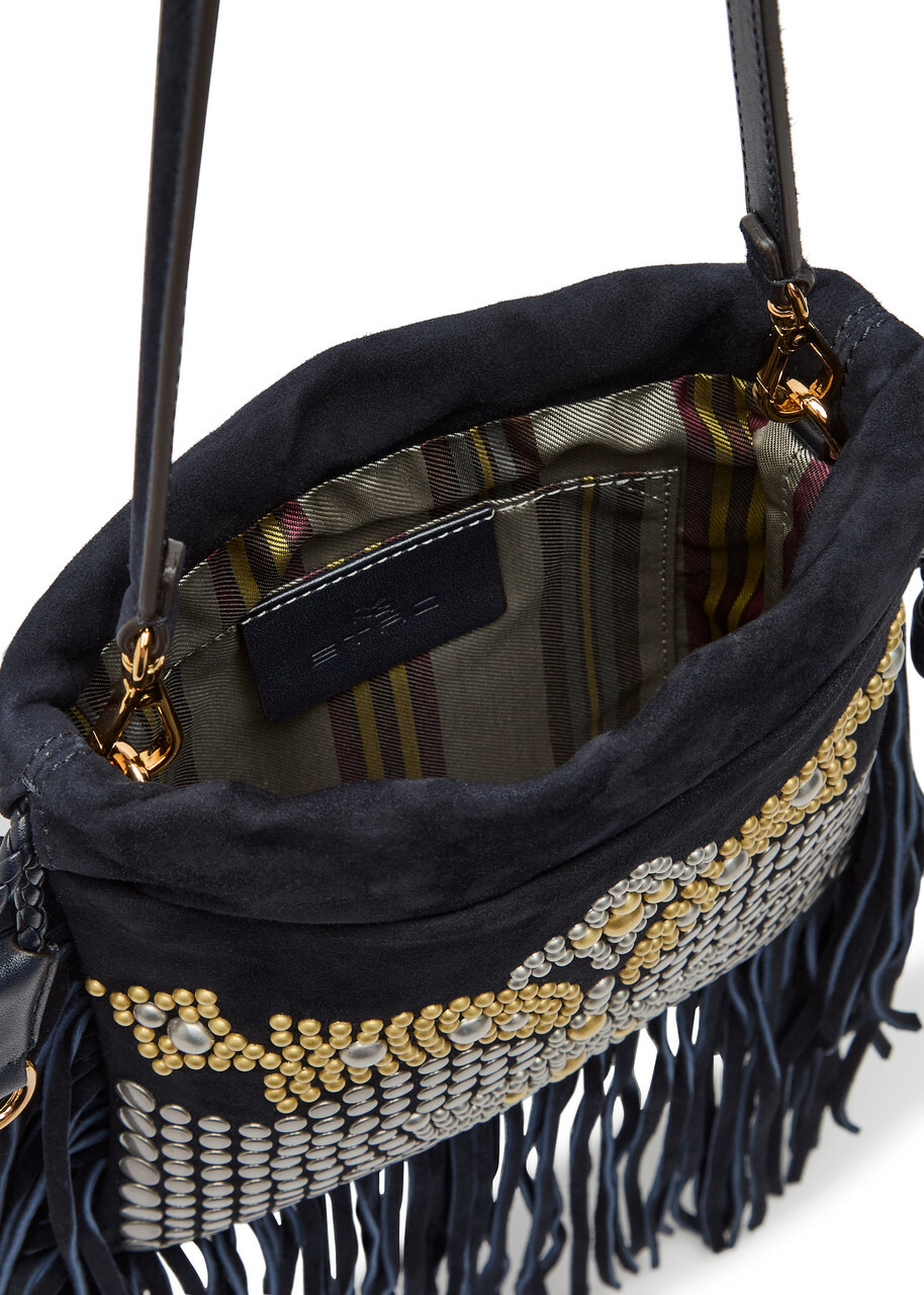 Etro Kalispera Small Stud-embellished Suede Shoulder bag - Blue - One Size