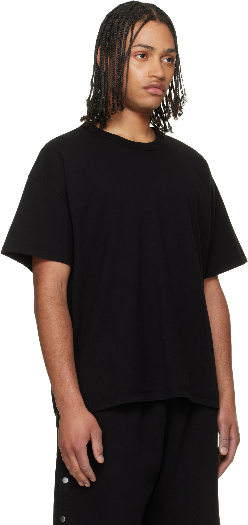 Les Tien Black Lightweight Binded Neck Oversized T-shirt