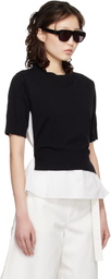sacai White & Black Poplin Cotton Knit Sweater