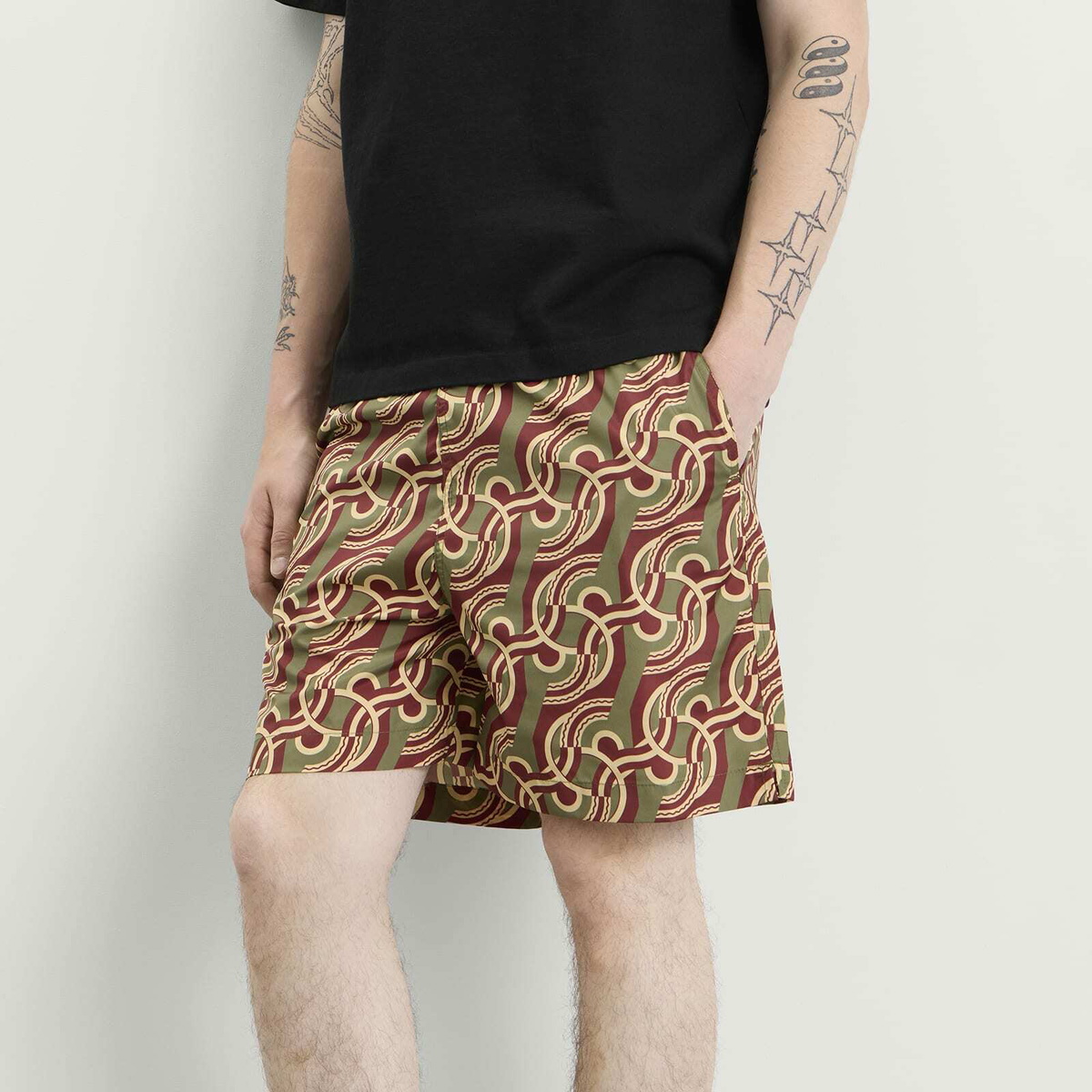 Drôle de Monsieur Men's Chain Link Monogram Swimsuit in Brown