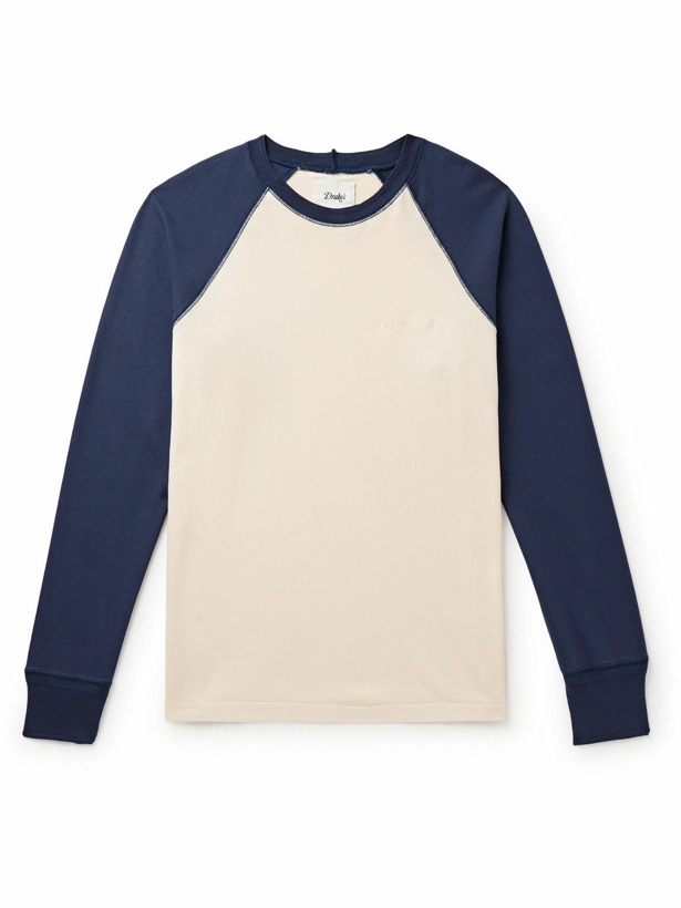 Photo: Drake's - Logo-Embroidered Colour-Block Cotton-Jersey T-Shirt - White
