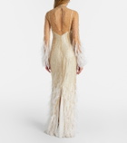 Clio Peppiatt Mia embellished feather-trimmed tulle gown