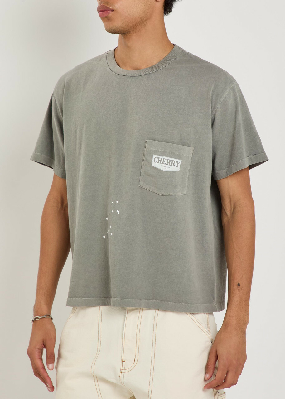 Cherry Los Angeles Chevron Boxy Paint-splatter Cotton T-shirt Grey