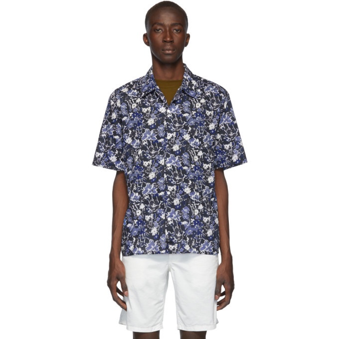 Photo: Norse Projects Navy Lawn Print Carsten Short Sleeve Shirt
