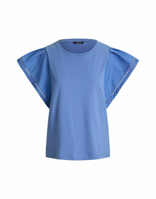 Photo: Lauren Ralph Lauren Jersey Flutter-sleeve Tee Womens Top in Light blue