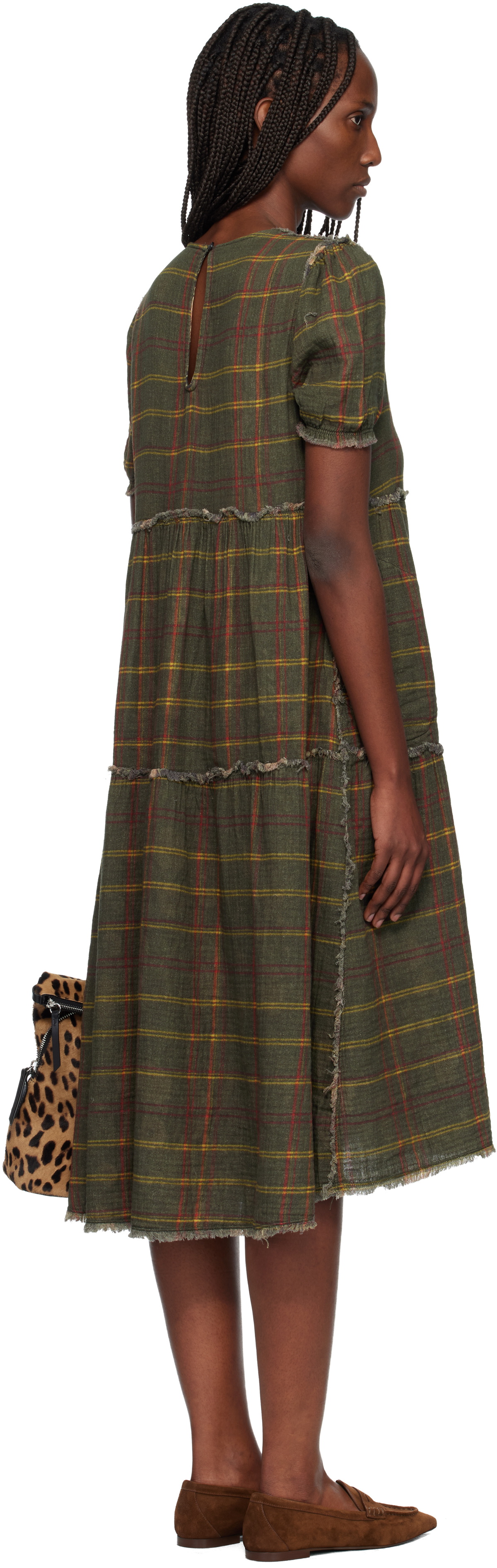 R13 Green Shredded Relaxed Reversible Midi Dress