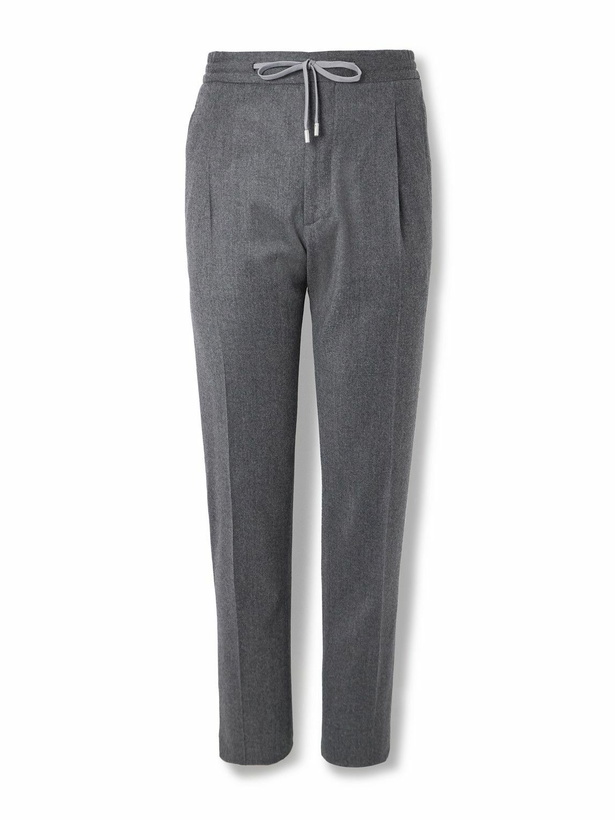 Photo: Lardini - Straight-Leg Pleated Stretch Virgin Wool and Cashmere-Blend Drawstring Trousers - Gray