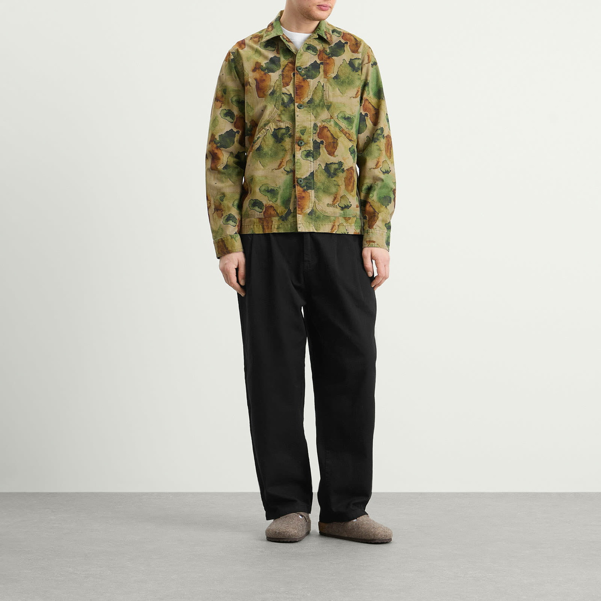 Foret Men's Berry Ripstop Watercolour Camo Overshirt in Green Print