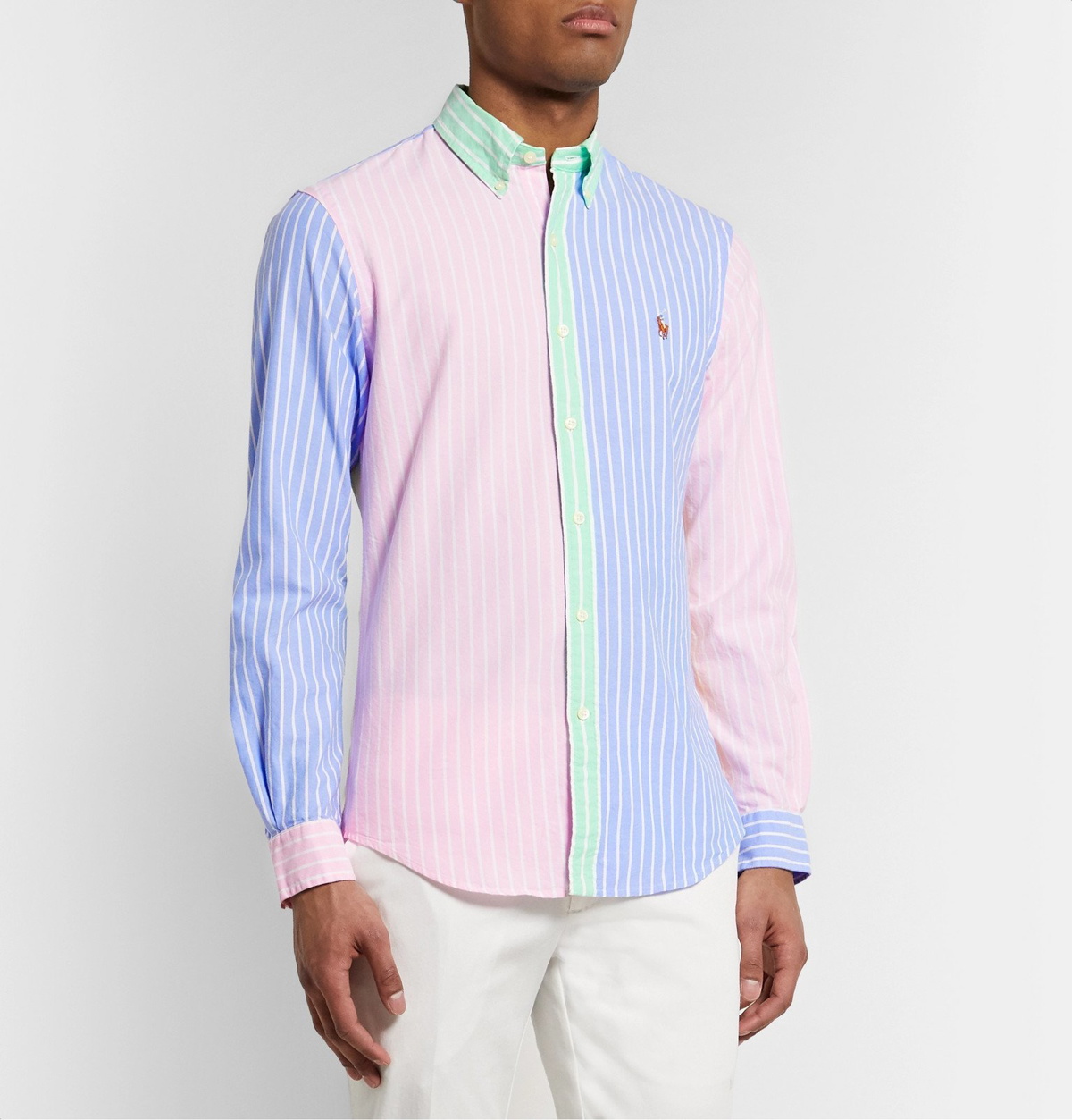 Polo Ralph Lauren Button Down Collar Colour Block Striped Cotton Oxford Shirt Multi Polo