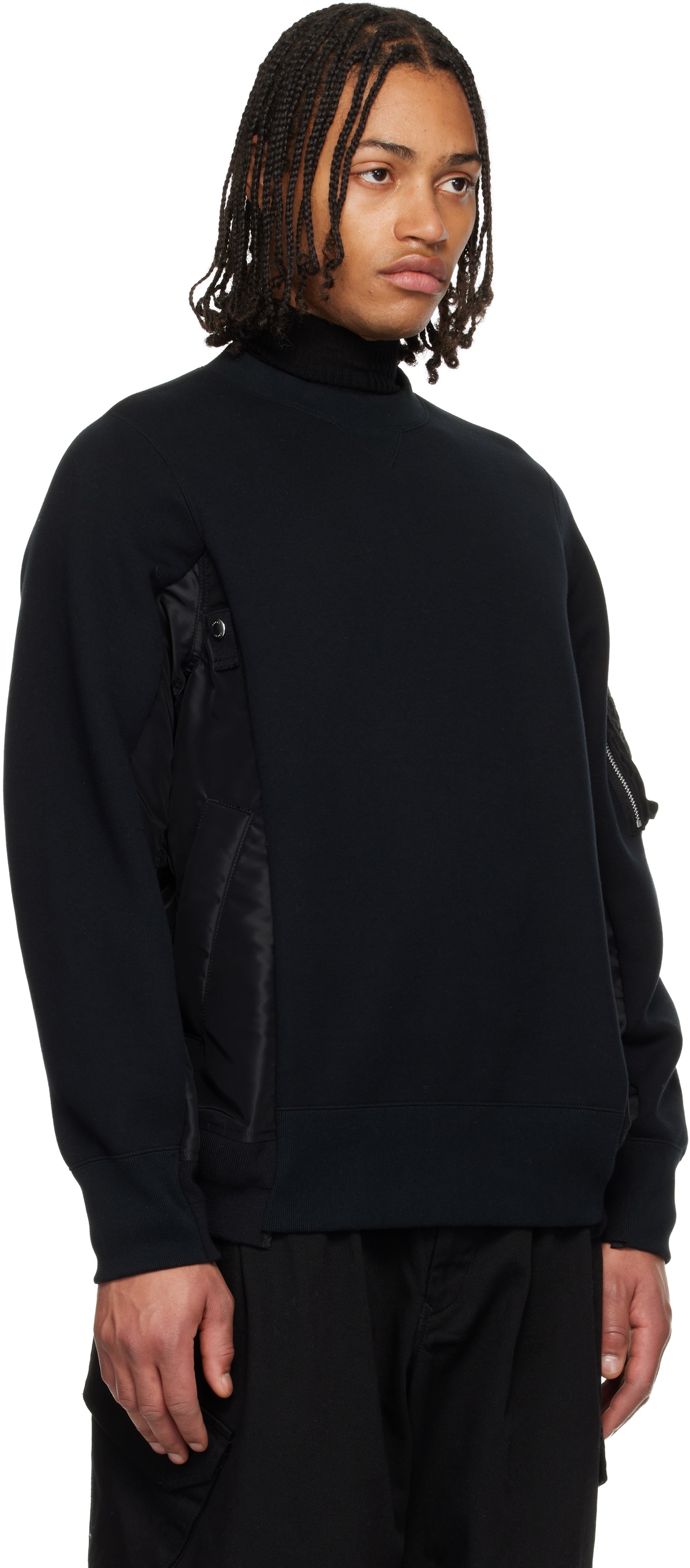 sacai Black Sponge Sweat & Nylon Twill Sweatshirt