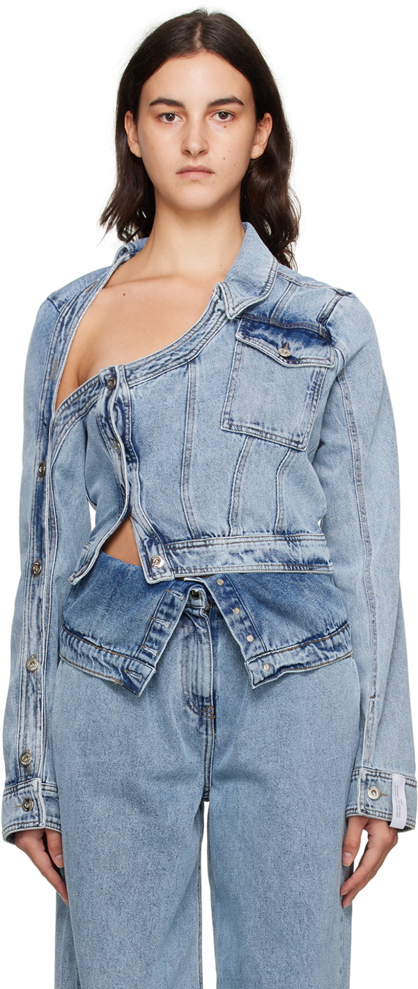 Rokh Blue Asymmetric Denim Jacket Rokh