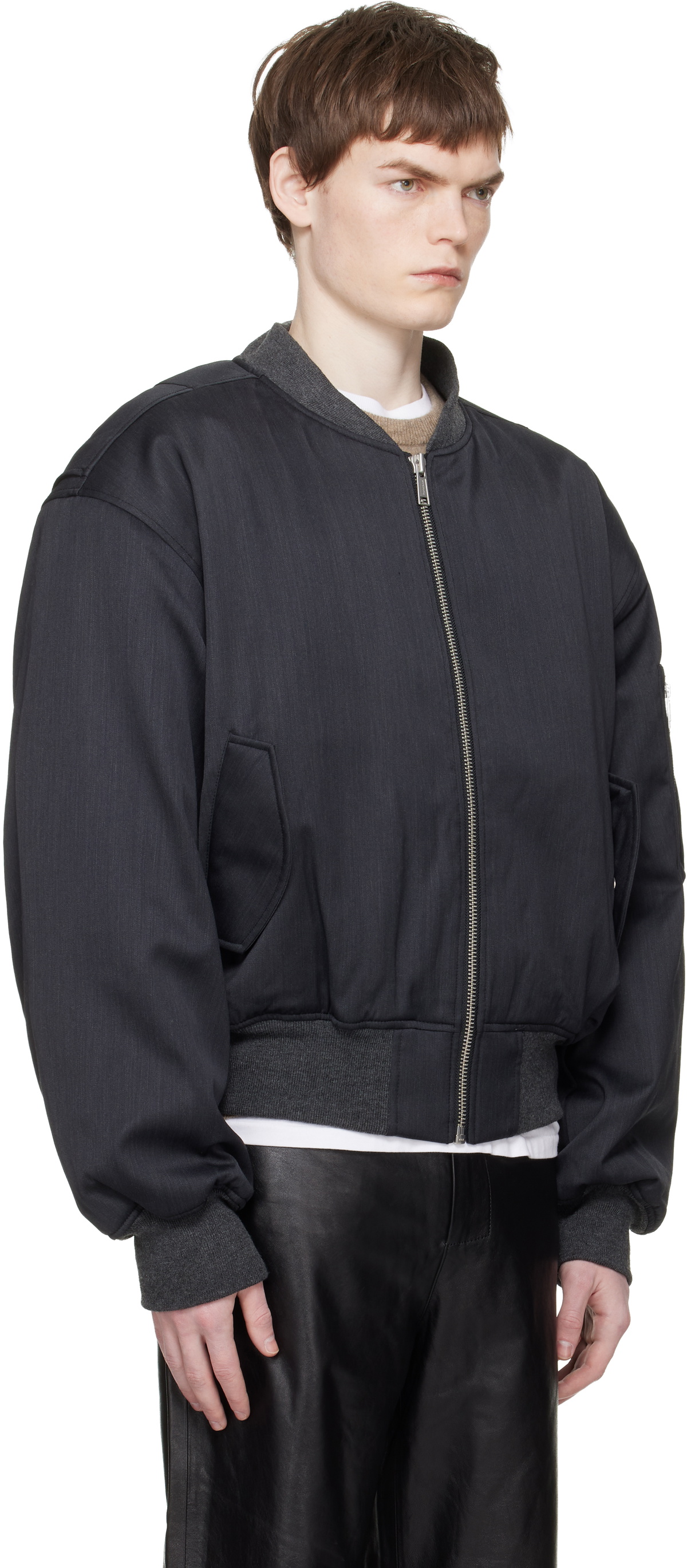 Entire Studios Gray Cropped Broad Suiting Bomber Jacket