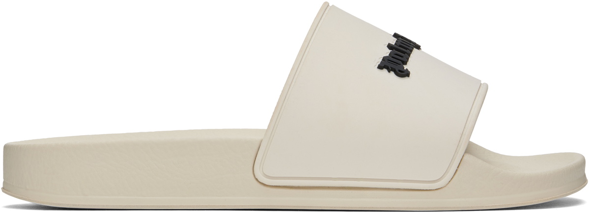 Palm Angels Beige Classic Logo Pool Slides