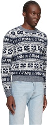 GANNI Navy & White Crewneck Sweater