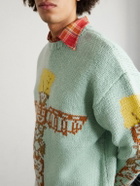 KAPITAL - Peckish Totem Pole Intarsia Wool Sweater - Blue